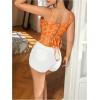imageSHENHE Womens Sexy Lace Up Corset Top Floral Embroidered Tie Front Square Neck Cropped BusiterOrange