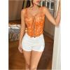 imageSHENHE Womens Sexy Lace Up Corset Top Floral Embroidered Tie Front Square Neck Cropped BusiterOrange