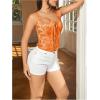imageSHENHE Womens Sexy Lace Up Corset Top Floral Embroidered Tie Front Square Neck Cropped BusiterOrange