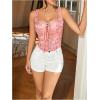 imageSHENHE Womens Sexy Lace Up Corset Top Floral Embroidered Tie Front Square Neck Cropped BusiterPink