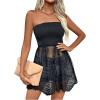 imageSHENHE Womens Strapless Mesh Asymmetrical Long Tube Top Smocked Peplum Bandeau TopBlack