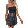 imageSHENHE Womens Strapless Mesh Asymmetrical Long Tube Top Smocked Peplum Bandeau TopBlack