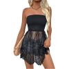 imageSHENHE Womens Strapless Mesh Asymmetrical Long Tube Top Smocked Peplum Bandeau TopBlack