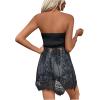 imageSHENHE Womens Strapless Mesh Asymmetrical Long Tube Top Smocked Peplum Bandeau TopBlack
