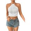 imageSHENHE Womens Hollow Out Knitted Crochet Halter Top Backless Scalloped Boho Crop TopWhite