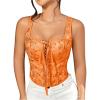 imageSHENHE Womens Sexy Lace Up Corset Top Floral Embroidered Tie Front Square Neck Cropped BusiterOrange