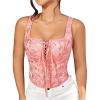 imageSHENHE Womens Sexy Lace Up Corset Top Floral Embroidered Tie Front Square Neck Cropped BusiterPink