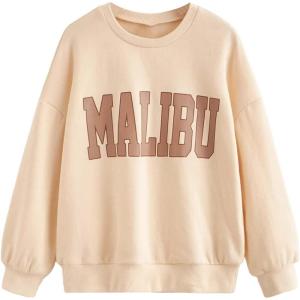 imageSHENHE Girls Cute Graphic Crewneck Sweatshirt Long Sleeve Drop Shoulder Pullover Shirt TopsApricot