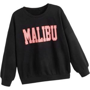 imageSHENHE Girls Cute Graphic Crewneck Sweatshirt Long Sleeve Drop Shoulder Pullover Shirt TopsBlack