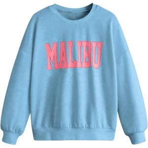 imageSHENHE Girls Cute Graphic Crewneck Sweatshirt Long Sleeve Drop Shoulder Pullover Shirt TopsLight Blue