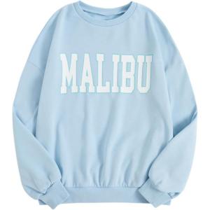 imageSHENHE Girls Cute Graphic Crewneck Sweatshirt Long Sleeve Drop Shoulder Pullover Shirt TopsLight Blue White