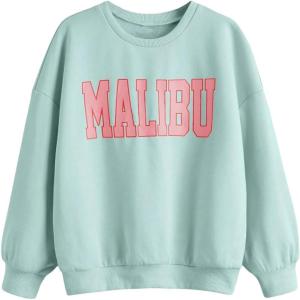 imageSHENHE Girls Cute Graphic Crewneck Sweatshirt Long Sleeve Drop Shoulder Pullover Shirt TopsMint Blue
