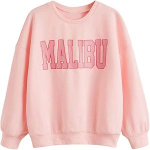 imageSHENHE Girls Cute Graphic Crewneck Sweatshirt Long Sleeve Drop Shoulder Pullover Shirt TopsPink