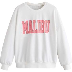 imageSHENHE Girls Cute Graphic Crewneck Sweatshirt Long Sleeve Drop Shoulder Pullover Shirt TopsWhite