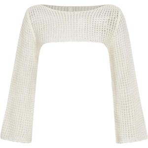 imageSHENHE Girls Hollow Out Crochet Knit Sweater Boat Neck Sheer Shrug Crop Sweater Cover UpWhite
