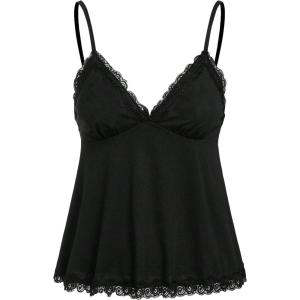 imageSHENHE Womens Lace Babydoll Tank Top Sexy V Neck Sleeveless Flared Hem Flowy Peplum TopsBlack