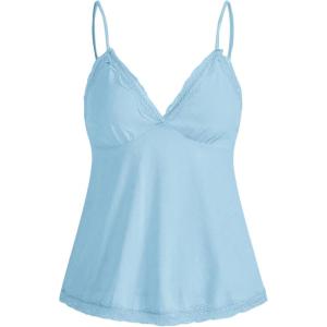 imageSHENHE Womens Lace Babydoll Tank Top Sexy V Neck Sleeveless Flared Hem Flowy Peplum TopsBlue