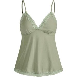 imageSHENHE Womens Lace Babydoll Tank Top Sexy V Neck Sleeveless Flared Hem Flowy Peplum TopsGreen