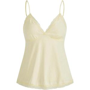 imageSHENHE Womens Lace Babydoll Tank Top Sexy V Neck Sleeveless Flared Hem Flowy Peplum TopsLight Yellow