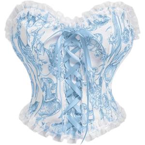 imageSHENHE Womens Lace Up Floral Corset Bustier Tube Strapless Vintage Overbust Corset ShapewearBlue