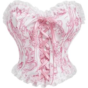 imageSHENHE Womens Lace Up Floral Corset Bustier Tube Strapless Vintage Overbust Corset ShapewearPink