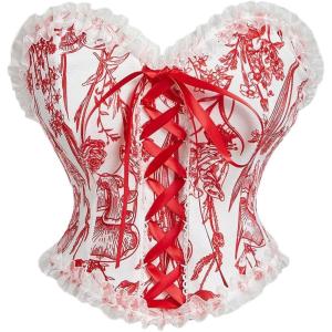 imageSHENHE Womens Lace Up Floral Corset Bustier Tube Strapless Vintage Overbust Corset ShapewearRed