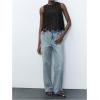 imageSHENHE Womens Asymmetrical Vest Top See Through Circular Embroidered Crew Neck Sleeveless Vest Crop TopBlack