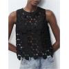 imageSHENHE Womens Asymmetrical Vest Top See Through Circular Embroidered Crew Neck Sleeveless Vest Crop TopBlack