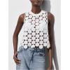 imageSHENHE Womens Asymmetrical Vest Top See Through Circular Embroidered Crew Neck Sleeveless Vest Crop TopWhite