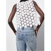 imageSHENHE Womens Asymmetrical Vest Top See Through Circular Embroidered Crew Neck Sleeveless Vest Crop TopWhite