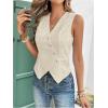 imageSHENHE Womens Button Up Blouse Eyelet Asymmetrical Blouse Top Dressy Sleevless VestApricot