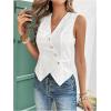 imageSHENHE Womens Button Up Blouse Eyelet Asymmetrical Blouse Top Dressy Sleevless VestWhite