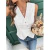 imageSHENHE Womens Button Up Blouse Eyelet Asymmetrical Blouse Top Dressy Sleevless VestWhite