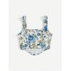imageSHENHE Womens Floral Bustier Top Square Neck Asymmetrical Elegant Cropped Corset TopGreen and Blue