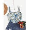 imageSHENHE Womens Floral Bustier Top Square Neck Asymmetrical Elegant Cropped Corset TopGreen and Blue