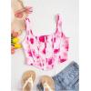 imageSHENHE Womens Floral Bustier Top Square Neck Asymmetrical Elegant Cropped Corset TopHot Pink