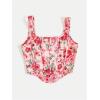 imageSHENHE Womens Floral Bustier Top Square Neck Asymmetrical Elegant Cropped Corset TopRose Pink
