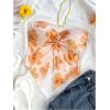 imageSHENHE Womens Floral Crop Tube Top Twist Front Strapless Split Asymmetrical Boho Flowy BandeauOrange