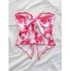imageSHENHE Womens Floral Crop Tube Top Twist Front Strapless Split Asymmetrical Boho Flowy BandeauPink and White