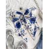 imageSHENHE Womens Floral Crop Tube Top Twist Front Strapless Split Asymmetrical Boho Flowy BandeauWhite and Blue