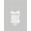 imageSHENHE Womens Floral Lace Halter Backless Tie Front Bow Asymmetrical Crop TopApricot