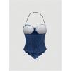 imageSHENHE Womens Floral Lace Halter Backless Tie Front Bow Asymmetrical Crop TopDeep Blue
