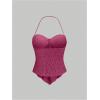 imageSHENHE Womens Floral Lace Halter Backless Tie Front Bow Asymmetrical Crop TopHot Pink