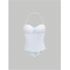 imageSHENHE Womens Floral Lace Halter Backless Tie Front Bow Asymmetrical Crop TopLight Blue