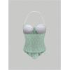 imageSHENHE Womens Floral Lace Halter Backless Tie Front Bow Asymmetrical Crop TopMint Green