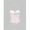 imageSHENHE Womens Floral Lace Halter Backless Tie Front Bow Asymmetrical Crop TopPink