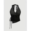 imageSHENHE Womens Halter Neck Denim Wrap Top Side Tie Backless Vintage Jean Top ShirtBlack