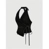 imageSHENHE Womens Halter Neck Denim Wrap Top Side Tie Backless Vintage Jean Top ShirtBlack