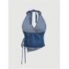 imageSHENHE Womens Halter Neck Denim Wrap Top Side Tie Backless Vintage Jean Top ShirtBlue
