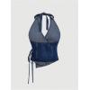 imageSHENHE Womens Halter Neck Denim Wrap Top Side Tie Backless Vintage Jean Top ShirtDark Blue